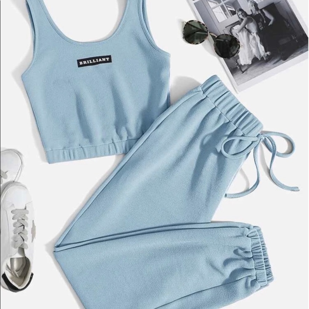 SHEIN Letter Print Tank Top With Joggers Set